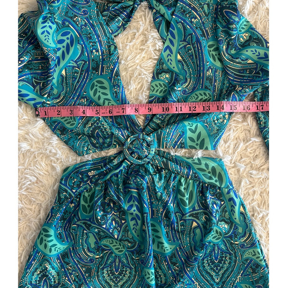 Sunday Up Women's Sz M Blue Multicolor Paisley Backless Halter Midi Dress #0325 - Picture 11 of 13